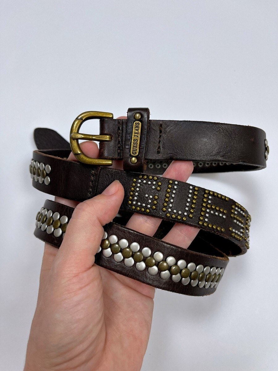 Guess Vintage Brown Leather Belt Studded RARE Y2K Man Size 105 | eBay