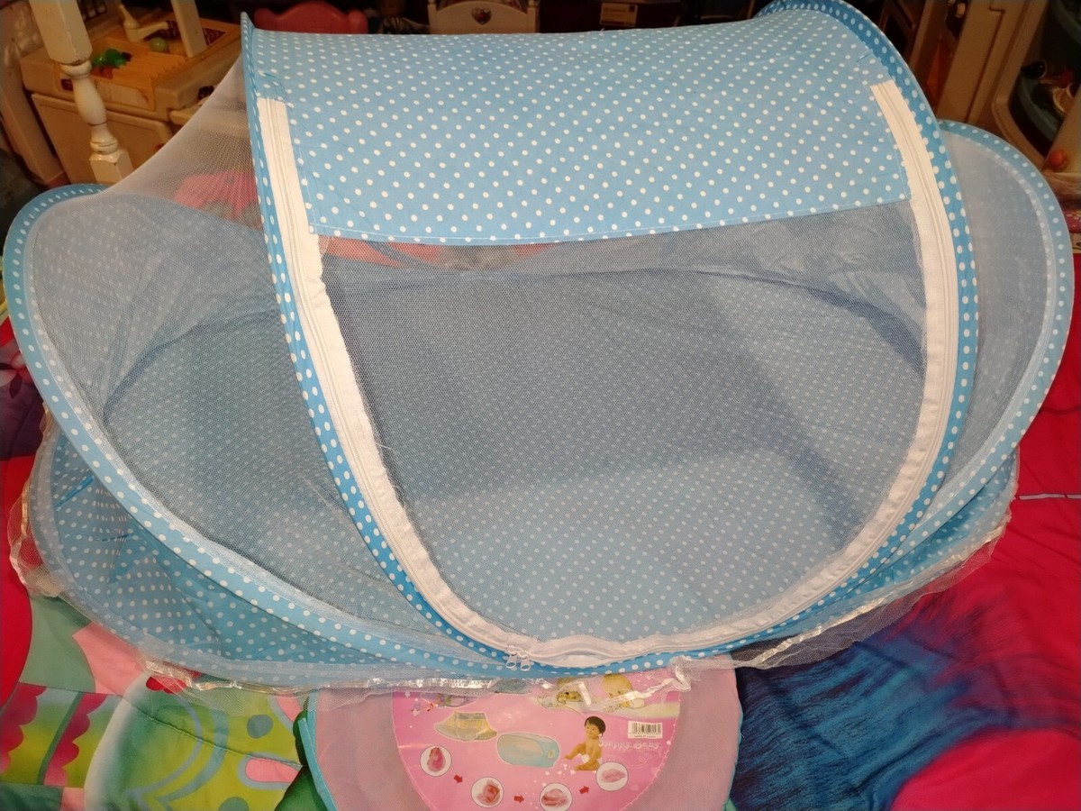 Portable Baby Bed Mosquito Net Infant Summer Shade Tent Blue Polka