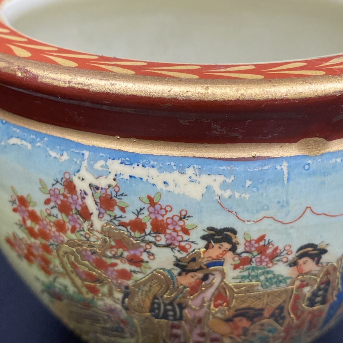 Vintage Satsuma Japanese Jardiniere Geisha Fishbowl Planter
