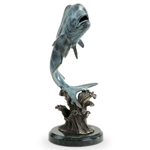Bull Mahi Mahi Sculpture Brass Marble Nautical Ocean Statue ~ SPI Home 30821 - Picture 2 of 4