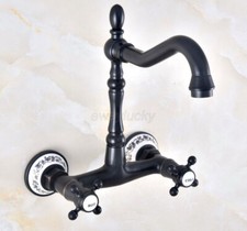 Wall Mount Brass Swivel Bath/Kitchen Sink Faucet Basin Mixer Tap Dual Handle