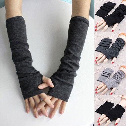 Women Wrist Arm Hand Warmer Ladies Winter Knitted Long Fingerless Mitten Gloves - Picture 1 of 16