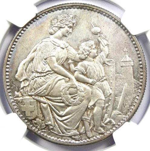 1865 Switzerland 5 Franc Schaffhausen 5F Coin - NGC Uncirculated Detail UNC MS
