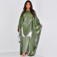 Muslim Batwing Sleeve Kaftan Evening Women Satin Long Dress Abaya Dubai Robe New