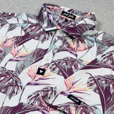 Bad Birdie Golf Polo Shirt Mens L Purple Floral Short Sleeve Performance Stretch