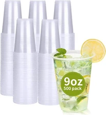 RACETOP 500 Pack 9 oz Plastic Cups, Clear Disposable 9 oz, Transparent 