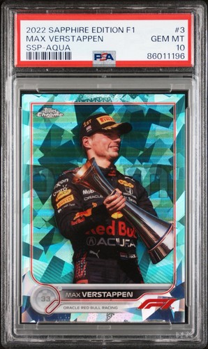 2022 Topps Chrome Sapphire F1 Max Verstappen SSP Aqua/99 - PSA 10 - Imagen 2 de 3