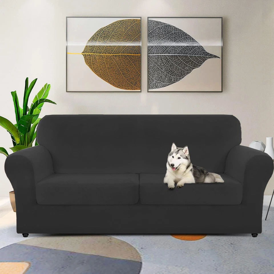 Oversized Velvet 3 Piece Couch Cover with 2 Extra Large Seat Cushion Covers S... - Image 2 of 4