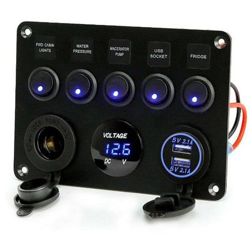 5 Gang Switch Panel 12V/24V Car Boat Marine Blue LED Rocker Breaker ControlsBBI - Picture 6 of 12