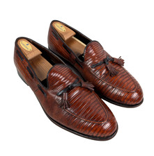FOOTJOY Vtg Teju Lizard Tassel Loafer Shoes Sz 11.5 D USA Made Brown