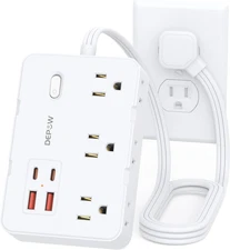 Surge Protector Power Strip, 6 AC Outlets, 4 USB Ports, 3 FT Cord, Wall Mountabl