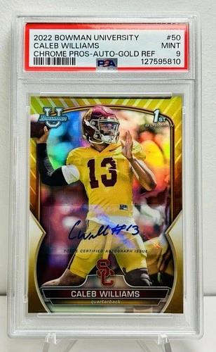 2022 Caleb Williams Bowman University Chrome #50 Gold Refractor Auto /50 PSA 9
