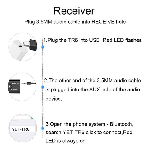 2 in 1 USB Bluetooth 5.0 Transmitter Receiver AUX Audio Adapter for TV/PC/Car - Afbeelding 9 van 10
