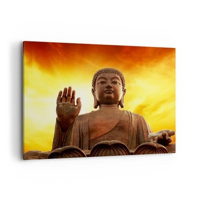 Cuadro Sobre Lienzo 100x70cm Cuadros Pared Buda piedra puesta de sol Wall Art - Imagen 1 de 4