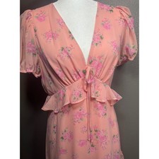 LoveShackFancy for Target Pink Floral Ruffle V-Neck Midi Dress 8 Cottagecore