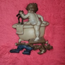 Sexton 1970 Metal Boy Bathroom Wall Hangings Plaques 10 1/2" High - Bath Frog