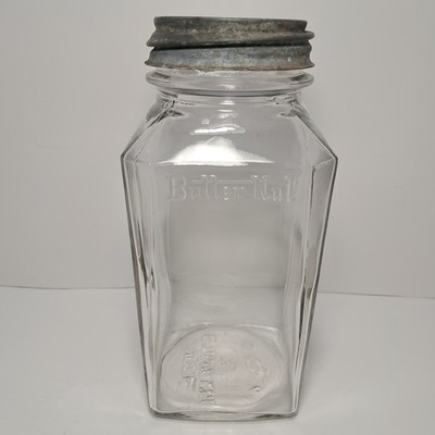 Vintage Butter Nut Coffee Square Clear 1 Qt.  Glass Jar With Zinc Atlas Lid