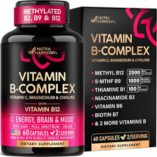 Vitamin B Complex for Men & Women - Made in USA - 11-In-1 B-Complex: B1, B2, B3,