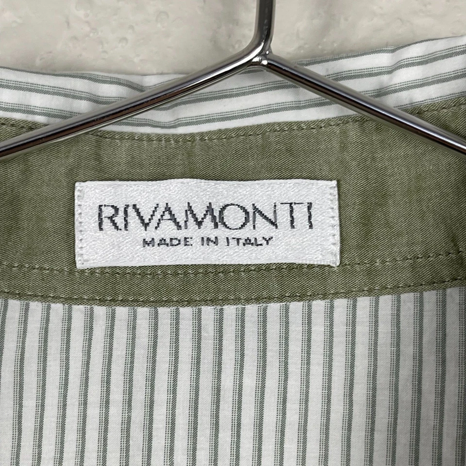 Rivamonti Brunello Cucinelli Womens Large Green Striped Button Up Shirt Luxury - Image 3 of 4