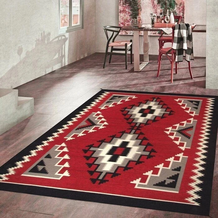 5×8 Ft Red Navajo Wool Kilim Rug Native American Style Southwest Aztec Area Rug - Image 3 of 4