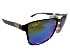 RAY BAN RB3721CH 9144A1 Black Blue Mirror Polarized Men's 59/17/145mm Sunglasses