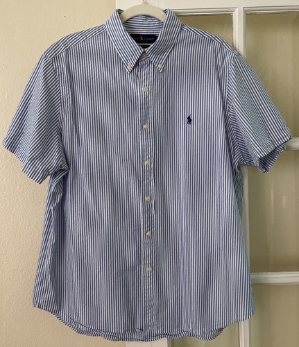 Polo Ralph Lauren Mens Blue Stripe Seersucker Cotton Button Up Shirt Size XL - Picture 2 of 9