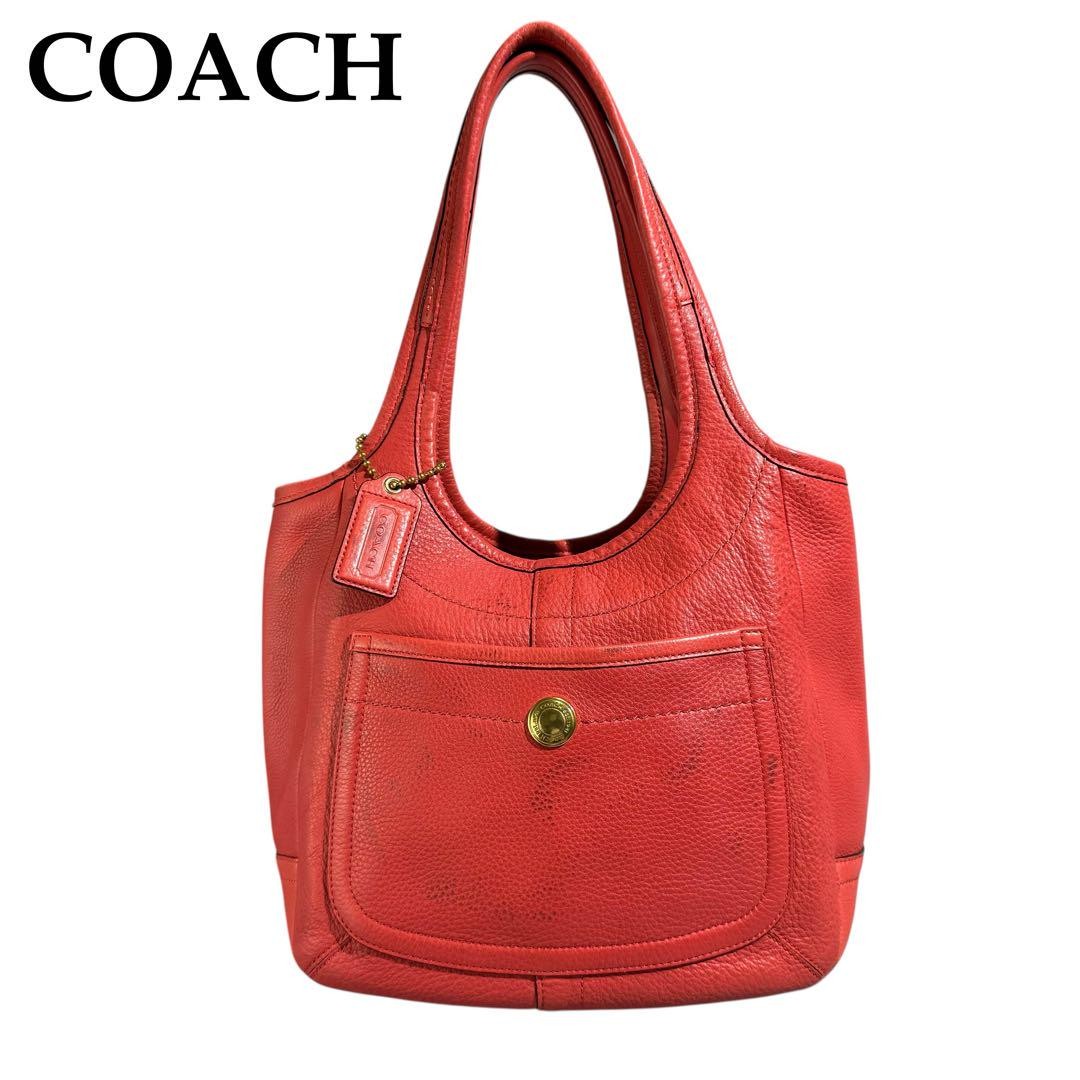 COACH Red Leather Shoulder Tote Bag Charm Style QO2DOV