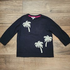 Tommy Bahama Crewneck Knit Sweater M Embroidered Palm Tree Navy Blue 3/4 Sleeve