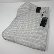 NWT Pebble Beach Mens White Plaid Flat Front Golf Shorts, Size 42