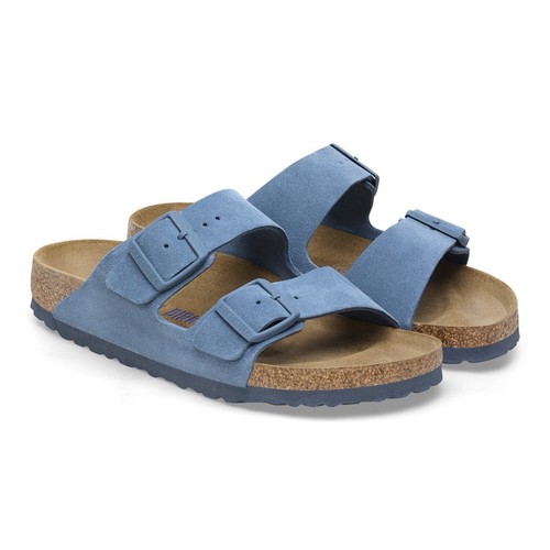 Nuovo senza scatola Birkenstock Arizona plantare morbido pelle scamosciata blu elementale taglia W12/M10 - Foto 4 di 8