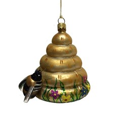 Beehive with Bumblebee Polish Glass Christmas Tree Ornament Bee Decoration New