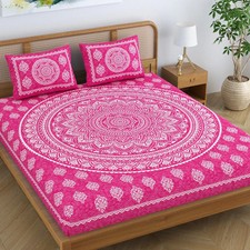 Mandala Jaipuri Printed Bedsheet for Double Bed with 2 Pillow Covers IB 147