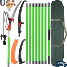 30Ft Manual Pole Saw Extendable Tree Pruner Fiberglass Handles Garden Pruning US