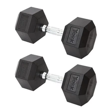 York Barbell Hex Dumbbell Set 80LB Rubber Coated Fixed Weight Dumbbells Pack 2
