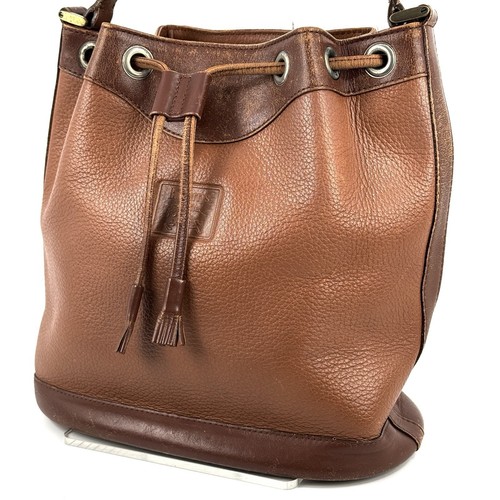 BURBERRY Shoulder Bag Brown Leather Drawstring Authentic