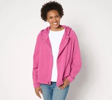 Peace Love World Women's Top Sz XL French Terry Zip-Front Hooded Red A663383