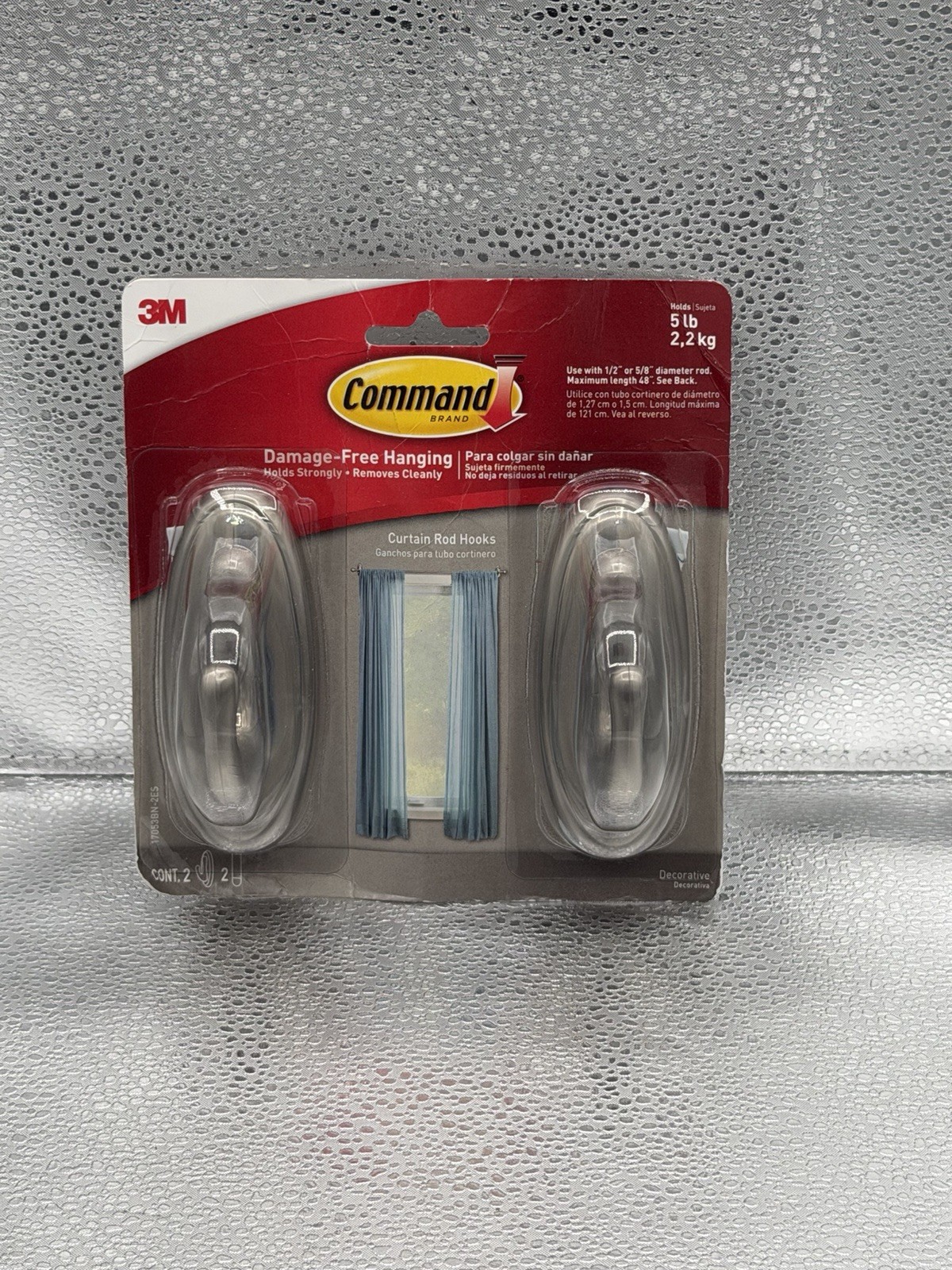 Curtain Rod Hooks, 2 Hooks, 2 Strips