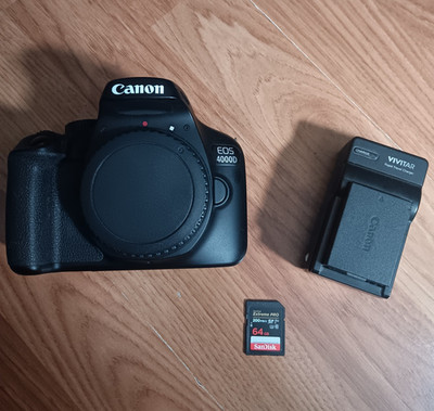 Canon EOS 4000D 18MP Black Digital SLR Body w Charger 64GB SanDisk