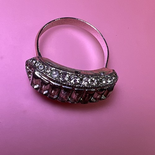 Eisenberg Ice Clear Rhinestone Ring Size 5-8 Adjustable baguette cut rhinestones - Picture 9 of 11