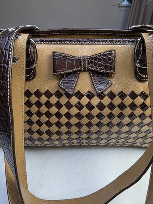  Mob Wife Western Sharif Studio Basketweave Leather Bow Shoulder Bag Satchel