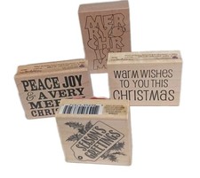 Lot Of 4 Christmas Rubber Stamps With Holiday Greetings