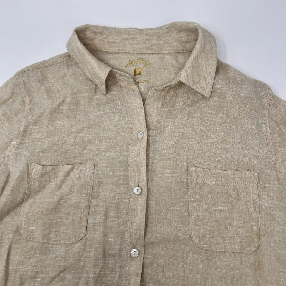 Рубашка на пуговицах Lilly Pulitzer топ морское побережье лен бежевая с длинным рукавом маленькая - Изображение 3 из 4