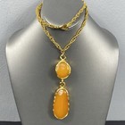 Necklace Butterscotch Amber Pendant 25" Vintage 90s Kenneth Lane Chunky Goldtone