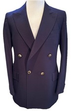 TIGER OF SWEDEN Navy Wool Double Breasted Blazer Gold Button Sport Coat Size 40R