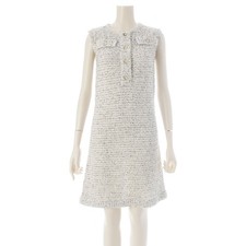 CHANEL tweed COCO Mark Pearl Clear Button Sleeveless Tight one piece P53463 ...