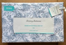 Tommy Bahama KING Size Cotton Percale Sheet Set Tropical Beach PEN INK PALM