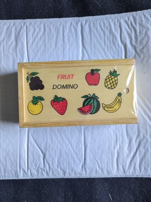 Vtg. Dove Tail Wooden Box Colorful Fruit Domino Set Sealed NOS New Kids Game 
