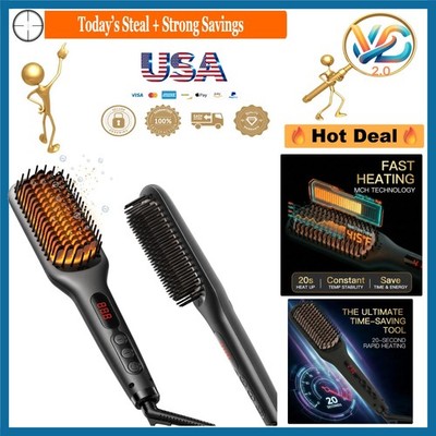 Pro Ceramic Ionic Hair Straightener Brush 450°C Fast Heating Black