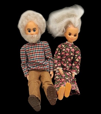 Vintage Mattel Sunshine Family Grandma And Grandpa Dolls 9'' Elderly Couple 