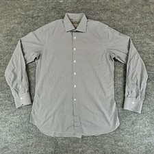 Canali Shirt Mens 43 17 Extra Large Gray Check Dress Corporate Made in Italy